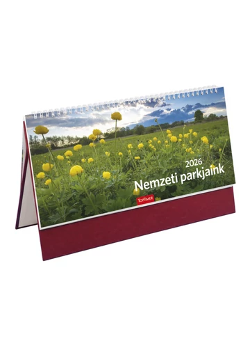 Műbőr borítású tartóval készült tömbös, álló asztali naptár 2026