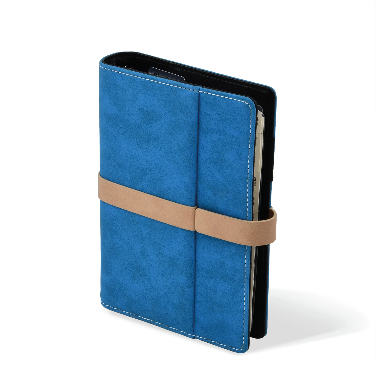 M225 kék-bézs velúrbőr gyűrűs kalendárium, filofax