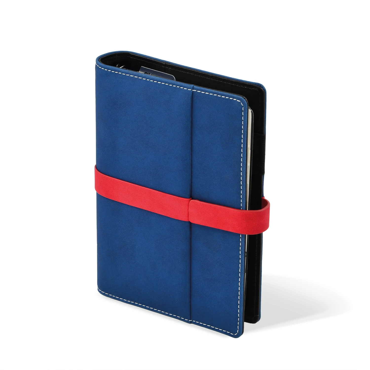 M225 kék-piros velúrbőr gyűrűs kalendárium, filofax