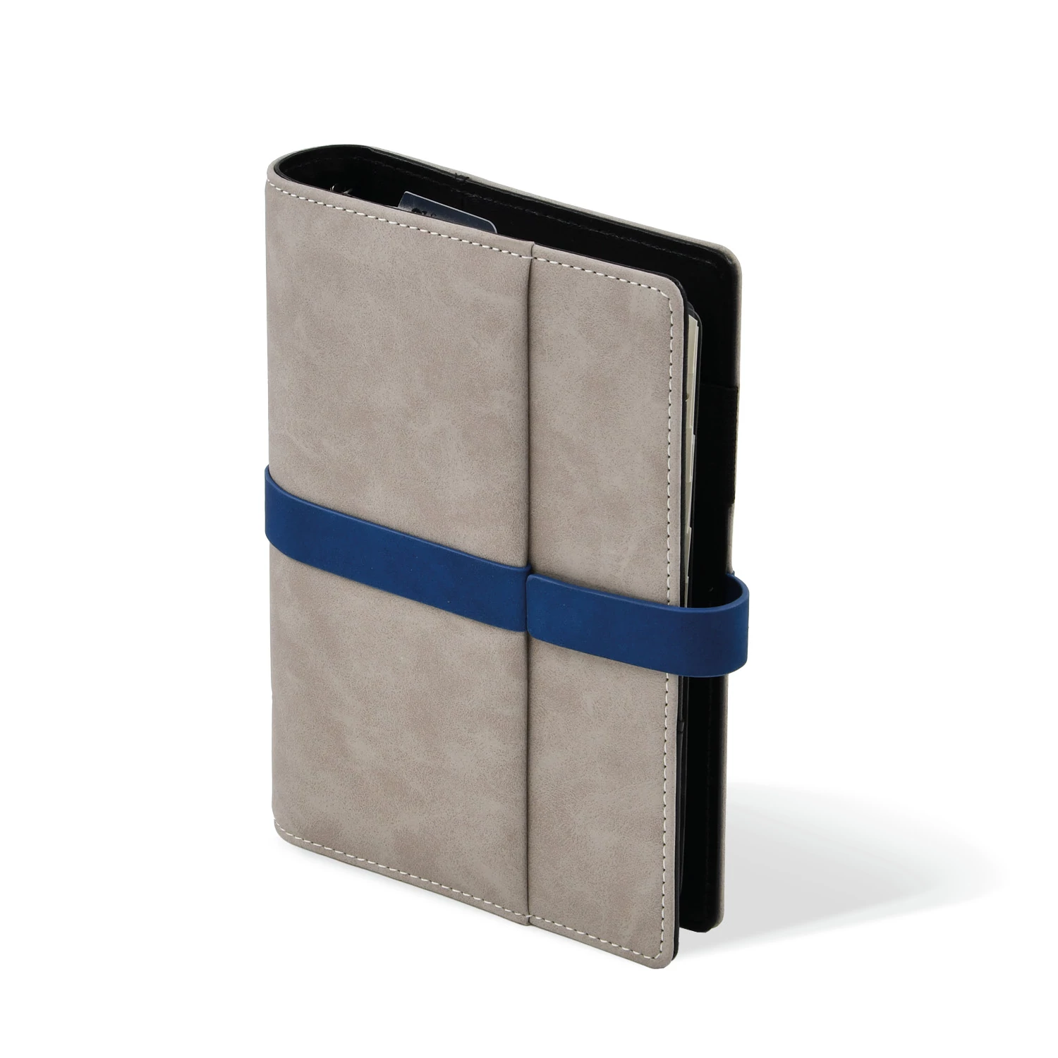 M225 szürke-kék velúrbőr gyűrűs kalendárium, filofax